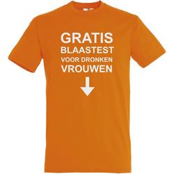 T-shirt Gratis blaastest voor dronken vrouwen | T-shirt met leuke tekst | T shirt grappig | Oranje | maat XL